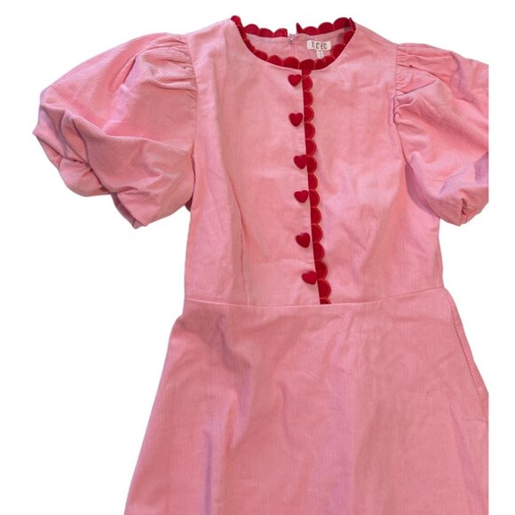 TCEC Red and Pink Valentine Front Buttons Heart Corduroy Dress Size Medium NWOT - Picture 6 of 11